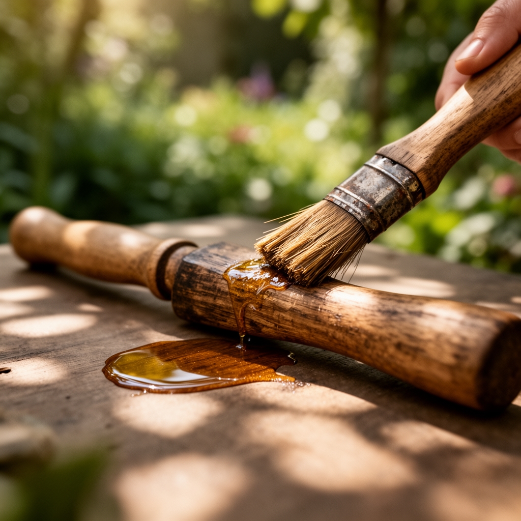 Preparing wooden tool handles with linseed oil