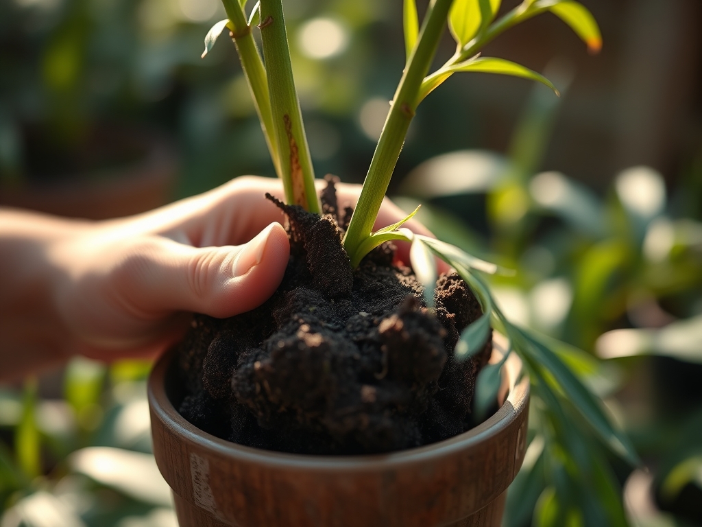 Steps for repotting a parlor palm